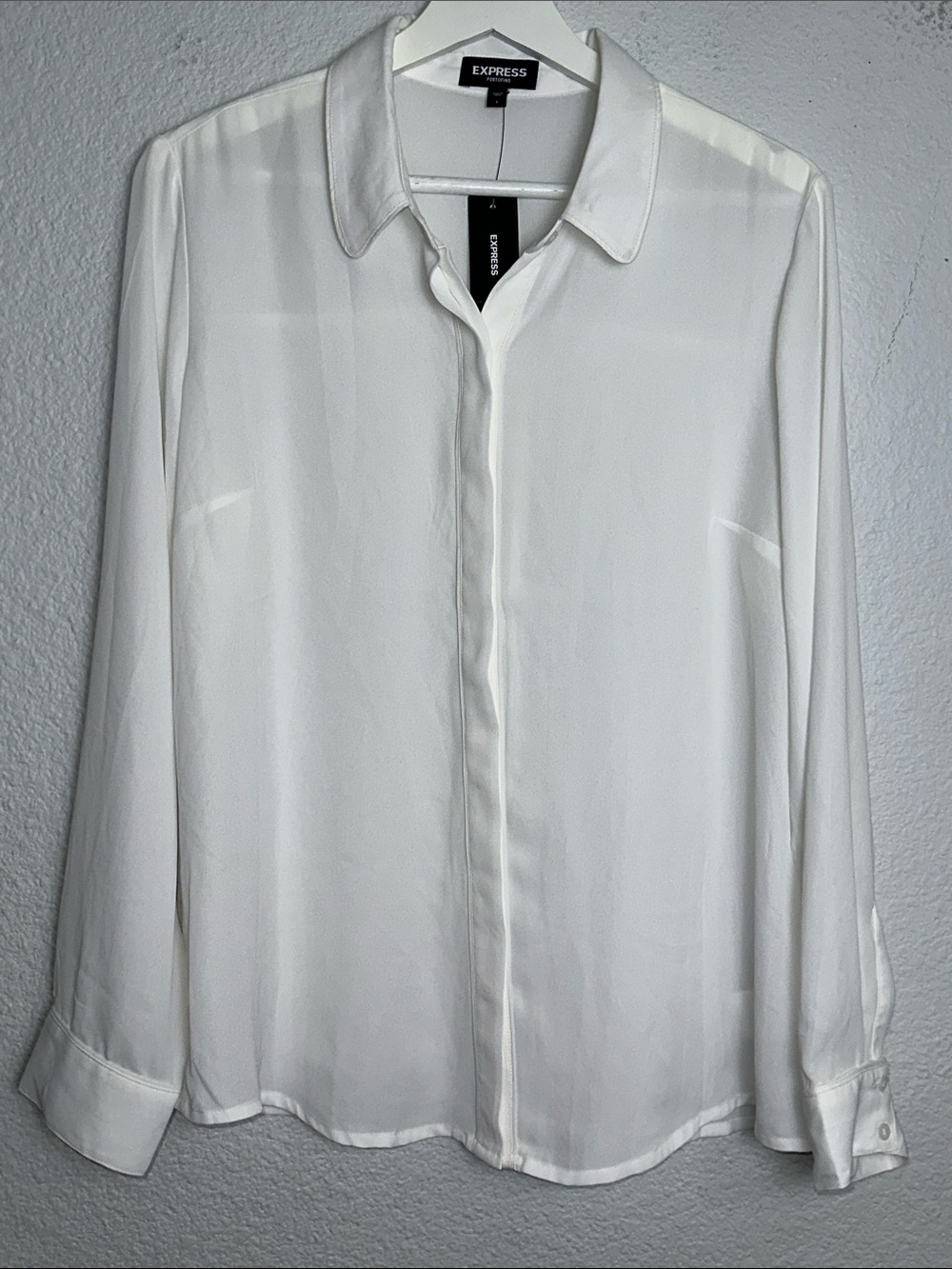 NEW Express White Button Down Top Sheer Long Sleeve Womens Large
